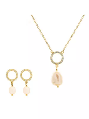 Orphelia® 'Spa' Women's Sterling Silver Set: Necklace + Earrings - Gold SET-7575/G