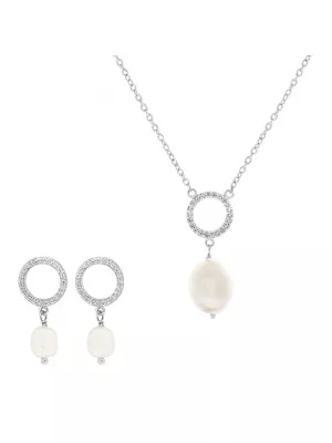 Orphelia® 'Spa' Women's Sterling Silver Set: Necklace + Earrings - Silver SET-7575