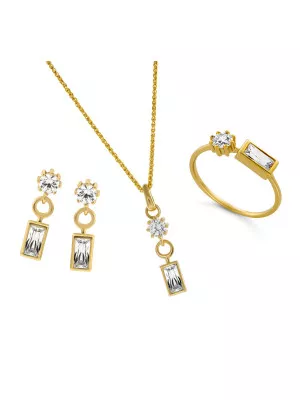 Orphelia® 'Madelyn' Women's Sterling Silver Set: Necklace + Earrings + Ring - Gold SET-7583/G
