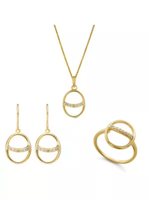 Orphelia® 'Amaliada' Women's Sterling Silver Set: Necklace + Earrings + Ring - Gold SET-7572
