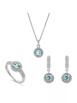 Orphelia® 'Bristol' Women's Sterling Silver Set: Necklace + Earrings + Ring - Silver SET-7579/B