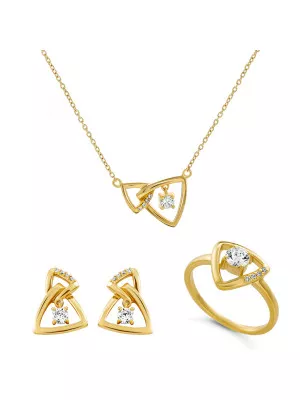 Orphelia® 'Santorini' Women's Sterling Silver Set: Necklace + Earrings + Ring - Gold SET-7570/G