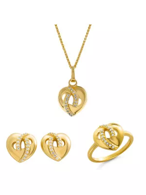 Orphelia® 'Amore' Women's Sterling Silver Set: Necklace + Earrings + Ring - Gold SET-7577/G