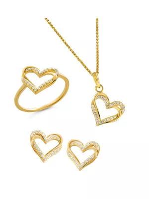 Orphelia® 'Cecilia' Women's Sterling Silver Set: Necklace + Earrings + Ring - Gold SET-7584/G