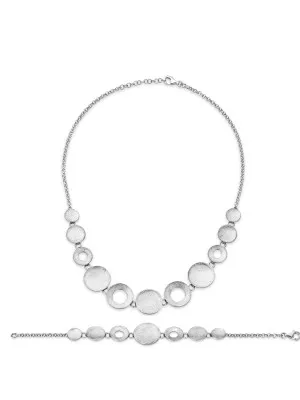 Women's Sterling Silver Set: Chain + Bracelet - White SET-013