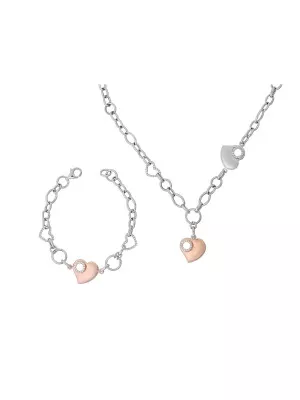 Orphelia® Women's Sterling Silver Set: Chain + Bracelet - Silver/Rose SET-049