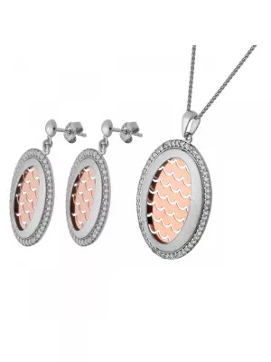 Orphelia® Women's Sterling Silver Set: Chain-Pendant + Earrings - Silver/Rose SET-065