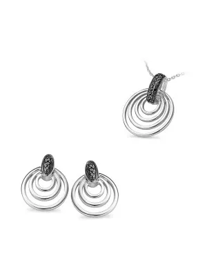Women's Sterling Silver Set: Chain-Pendant + Earrings - Silver SET-5023