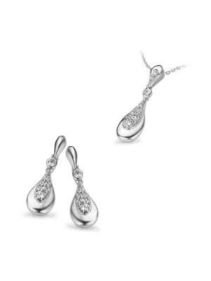 Women's Sterling Silver Set: Chain-Pendant + Earrings - Silver SET-5107