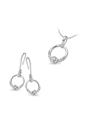 Women's Sterling Silver Set: Chain-Pendant + Earrings - Silver SET-5127