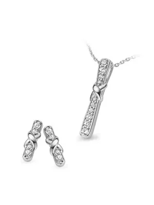 Women's Sterling Silver Set: Chain-Pendant + Earrings - Silver SET-5128