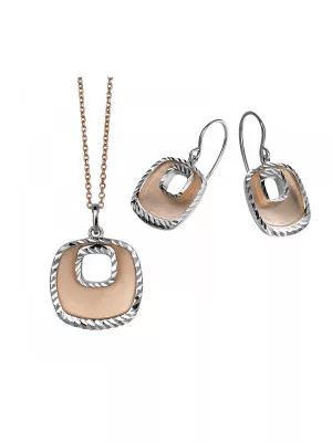 Orphelia® Women's Sterling Silver Set: Chain-Pendant + Earrings - Silver/Rose SET-5188