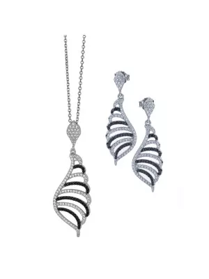 Women's Sterling Silver Set: Chain-Pendant + Earrings - Silver SET-5227