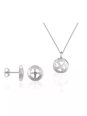 Women's Sterling Silver Set: Chain-Pendant + Earrings - Silver SET-5234