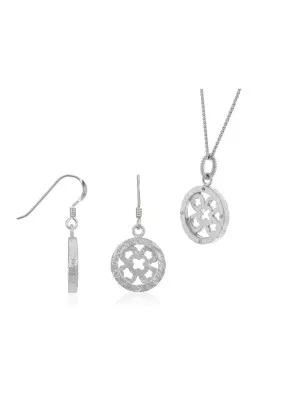 Women's Sterling Silver Set: Chain-Pendant + Earrings - Silver SET-5251