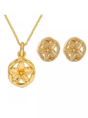 Orphelia® Women's Sterling Silver Set: Chain-Pendant + Earrings - Gold SET-6029/1