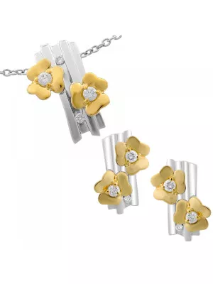 Women's Sterling Silver Set: Chain-Pendant + Earrings - Silver/Gold SET-6039/1