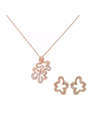 Orphelia® 'Malenia' Women's Sterling Silver Set: Chain-Pendant + Earrings - Rose SET-7077/1