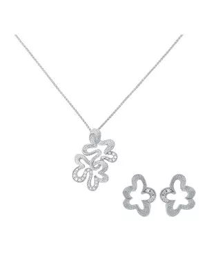 Orphelia® 'Malenia' Women's Sterling Silver Set: Chain-Pendant + Earrings - Silver SET-7077