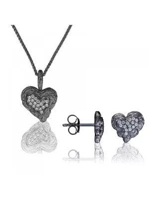 Orphelia® 'Hazel' Women's Sterling Silver Set: Chain-Pendant + Earrings - Black SET-7082/2