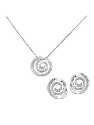 'Cora' Women's Sterling Silver Set: Chain-Pendant + Earrings - Silver SET-7087