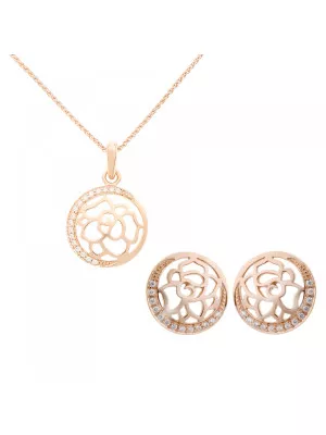 Orphelia® 'Blair' Women's Sterling Silver Set: Chain-Pendant + Earrings - Rose SET-7089/1