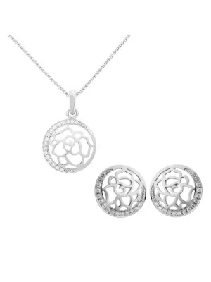 Orphelia® 'Blair' Women's Sterling Silver Set: Chain-Pendant + Earrings - Silver SET-7089