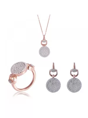 Orphelia® 'Alisia' Women's Sterling Silver Set: Necklace + Earrings + Ring - Rose SET-7420