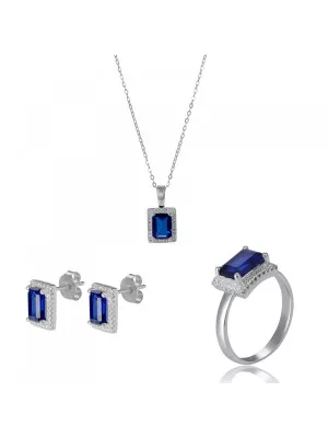 Orphelia® 'Enora' Women's Sterling Silver Set: Necklace + Earrings + Ring - Silver SET-7425/SA