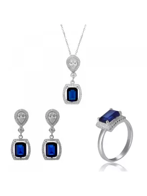 Orphelia® 'Enora' Women's Sterling Silver Set: Necklace + Earrings + Ring - Silver SET-7426/SA