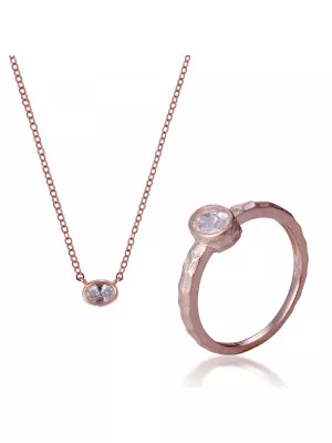 Orphelia® 'Robin' Women's Sterling Silver Set: Necklace + Ring - Rose SET-7434