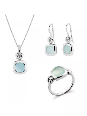 Orphelia® 'Anat' Women's Sterling Silver Set: Necklace + Earrings + Ring - Silver SET-7467