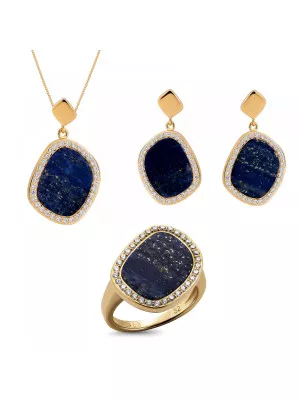 Orphelia® 'Amara' Women's Sterling Silver Set: Necklace + Earrings + Ring - Gold SET-7468