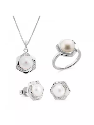 Orphelia® 'Aliva' Women's Sterling Silver Set: Necklace + Earrings + Ring - Silver SET-7469