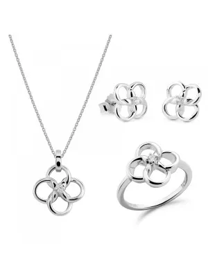 Orphelia® 'Aida' Women's Sterling Silver Set: Necklace + Earrings + Ring - Silver SET-7472