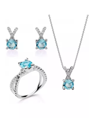 Orphelia® 'Maya' Women's Sterling Silver Set: Necklace + Earrings + Ring - Silver SET-7478/AQ