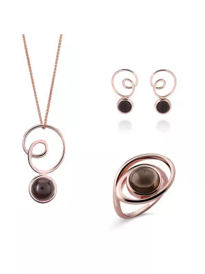 Orphelia® 'Eugenia' Women's Sterling Silver Set: Necklace + Earrings + Ring - Rose SET-7495