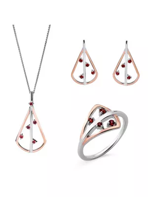 Orphelia® 'Sacha' Women's Sterling Silver Set: Necklace + Earrings + Ring - Silver/Rose SET-7496