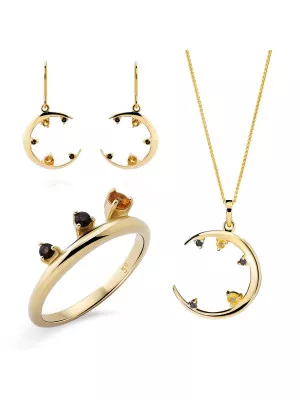 Orphelia® 'Eline' Women's Sterling Silver Set: Necklace + Earrings + Ring - Gold SET-7497/G