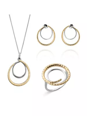 Orphelia® 'Bastien' Women's Sterling Silver Set: Necklace + Earrings + Ring - Silver/Gold SET-7499