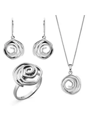 Orphelia® 'Apolline' Women's Sterling Silver Set: Necklace + Earrings + Ring - Silver SET-7500