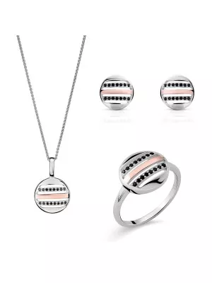 Orphelia® 'Maxwell' Women's Sterling Silver Set: Necklace + Earrings + Ring - Silver/Rose SET-7501