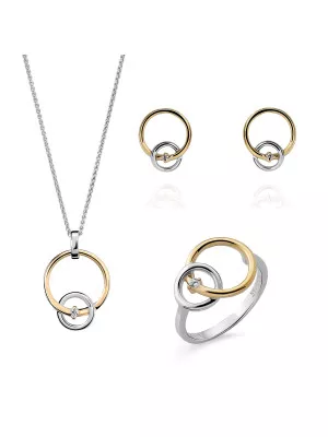 Orphelia® 'Antoine' Women's Sterling Silver Set: Necklace + Earrings + Ring - Silver/Gold SET-7503/1