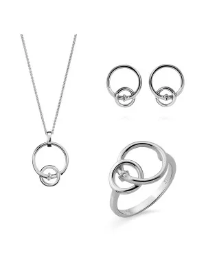 Orphelia® 'Antoine' Women's Sterling Silver Set: Necklace + Earrings + Ring - White SET-7503