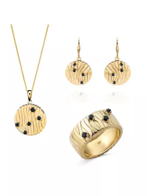 Orphelia® 'Babette' Women's Sterling Silver Set: Necklace + Earrings + Ring - Gold SET-7504/G