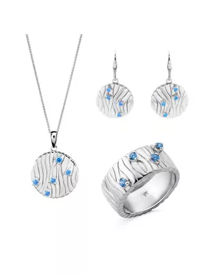 Orphelia® 'Babette' Women's Sterling Silver Set: Necklace + Earrings + Ring - Silver SET-7504