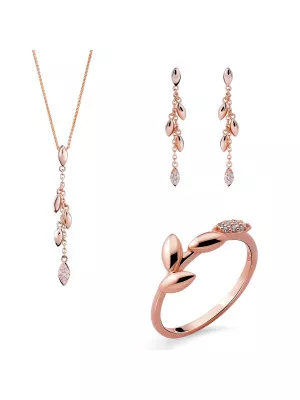 Orphelia® 'Loana' Women's Sterling Silver Set: Necklace + Earrings + Ring - Rose SET-7505/RG