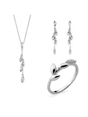 Orphelia® 'Loana' Women's Sterling Silver Set: Necklace + Earrings + Ring - Silver SET-7505