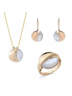 Orphelia® 'Moragene' Women's Sterling Silver Set: Necklace + Earrings + Ring - Gold SET-7506/G