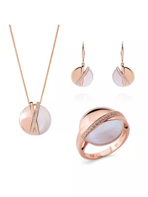 Orphelia® 'Moragene' Women's Sterling Silver Set: Necklace + Earrings + Ring - Rose SET-7506/RG